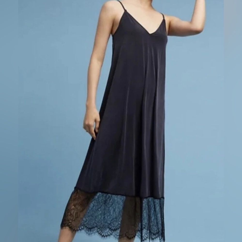 NWT Anthropologie Eri + Ali Black Lace Sleeveless Lace Hem Midi Dress Size Small